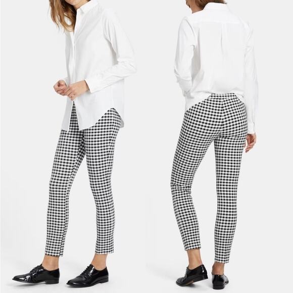 New Theory Checkerboard Pants Gingham Black White Cropped Stretch Trouser Sz 8 - Picture 1 of 9